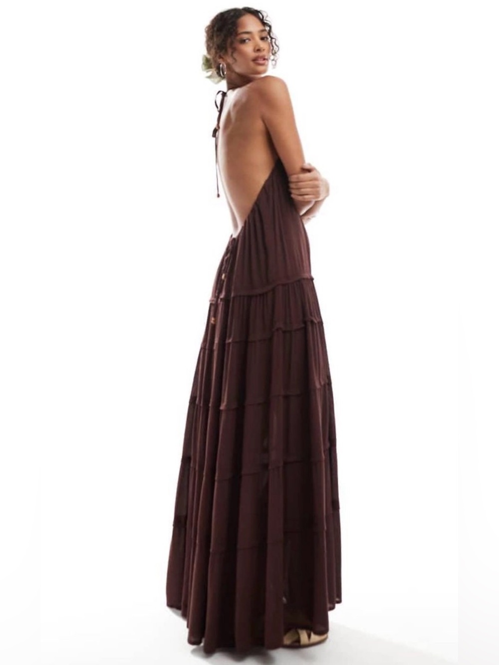 Free People Somewhere Sunny Drop Waist Maxi Dress in‎ Brown Sz Small NWT